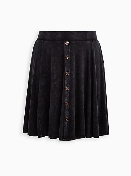 Plus Size Button-Up Mini Skirt - Super Soft Wash Black, BLACK, hi-res