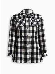 Longline Shacket - Flannel Plaid Black & White, PLAID - BLACK, hi-res