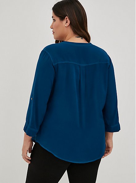 Plus Size Harper Pullover Blouse - Washed Twill Blue, POSEIDON, alternate
