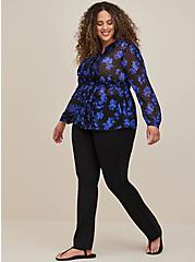 Lace Ruffle Blouse - Clip Dot Floral Black & Blue, FLORAL - BLUE, alternate