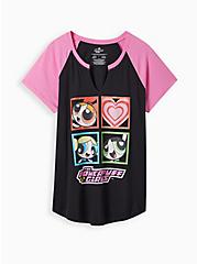Plus Size Split-Neck Raglan Tee - Cotton Powerpuff Girls Black & Pink, DEEP BLACK, hi-res