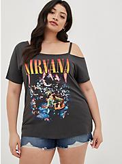 Plus Size One Cold Shoulder Tee - Cotton Nirvana Vintage Black, BLACK, alternate