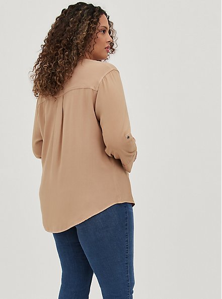 Plus Size Harper Pullover Blouse - Washed Twill Taupe, TAUPE, alternate
