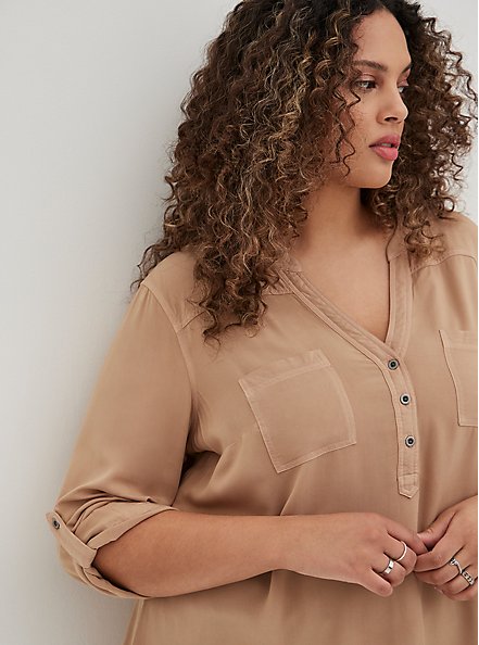 Plus Size Harper Pullover Blouse - Washed Twill Taupe, TAUPE, alternate