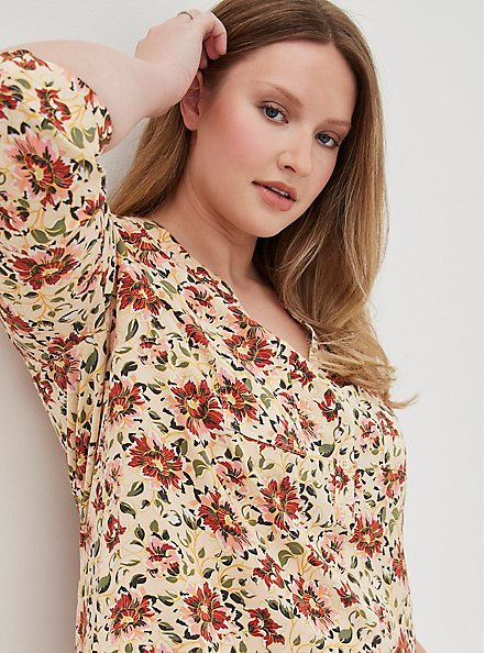 Plus Size Harper Pullover Blouse - Twill Floral Sand, FLORAL - TAUPE, alternate