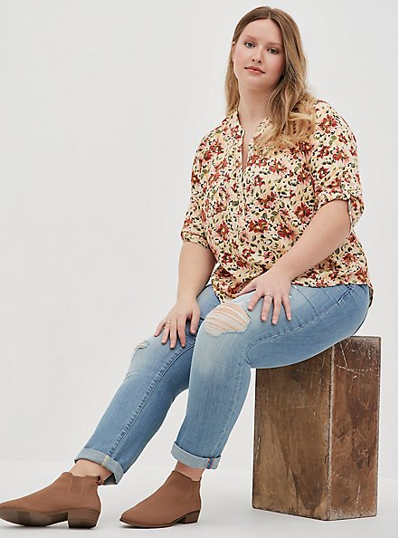 Plus Size Harper Pullover Blouse - Twill Floral Sand, FLORAL - TAUPE, hi-res