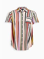 Plus Size Button Down Shirt - Stretch Challis Long Lines, STRIPE - MULTI, hi-res