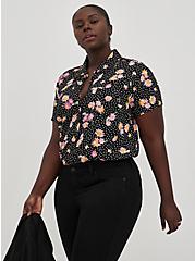 Plus Size Button Down Shirt - Stretch Challis Floral Black, FLORAL - BLACK, alternate