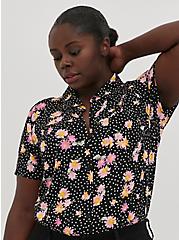 Plus Size Button Down Shirt - Stretch Challis Floral Black, FLORAL - BLACK, alternate