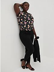 Plus Size Button Down Shirt - Stretch Challis Floral Black, FLORAL - BLACK, hi-res