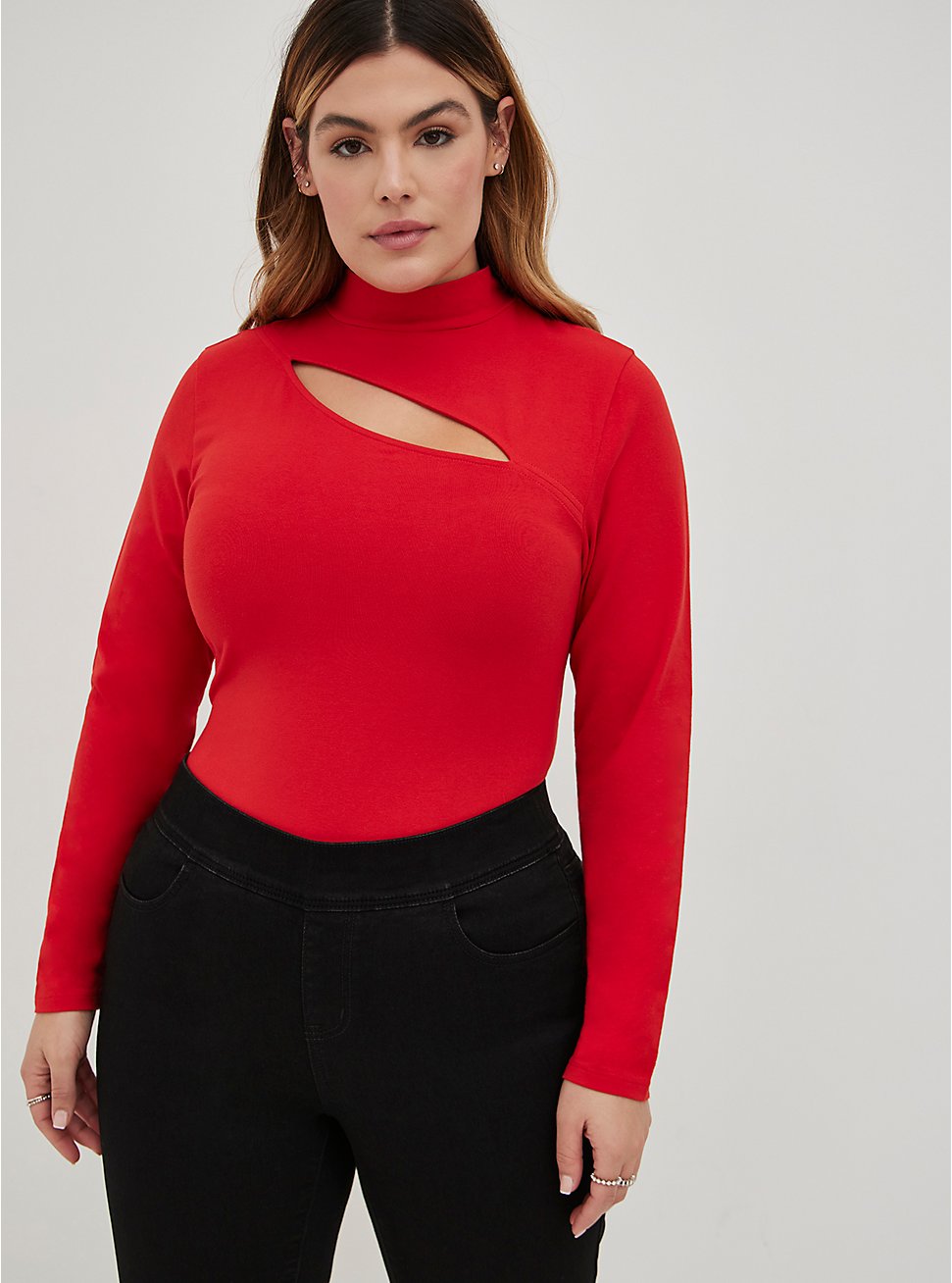 Mock Neck Top - Foxy Red, RED, hi-res