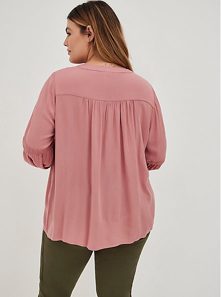 Plus Size Relaxed Fit Embroidered Blouse - Crinkle Gauze Dusty Rose, DUSTY ROSE, alternate
