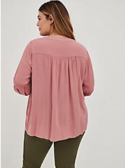 Relaxed Fit Embroidered Blouse - Crinkle Gauze Dusty Rose, DUSTY ROSE, alternate