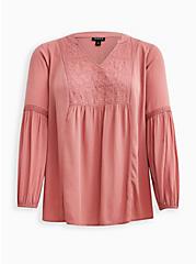 Relaxed Fit Embroidered Blouse - Crinkle Gauze Dusty Rose, DUSTY ROSE, hi-res