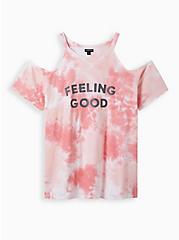 Graphic Classic Fit Cotton Cold Shoulder Top, FEELING GOOD PINK DYE, hi-res