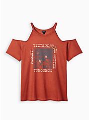 Graphic Classic Fit Cotton Cold Shoulder Top, YESTERDAY BROWN WASH, hi-res