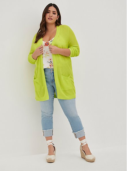 Open Front Cardigan - Viscose Lime, LIME, alternate