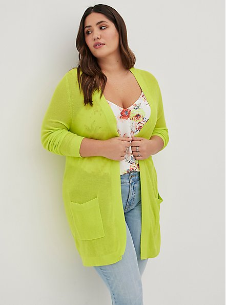 Open Front Cardigan - Viscose Lime, LIME, hi-res
