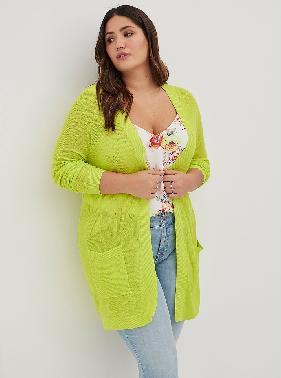 Open Front Cardigan - Viscose Lime, LIME, hi-res