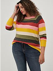 Vegan Cashmere Pullover Raglan Sweater, MULTI STRIPE, alternate
