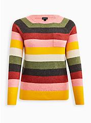 Vegan Cashmere Pullover Raglan Sweater, MULTI STRIPE, hi-res