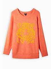 Plus Size Raglan Pullover Sweater - Coral Tiger, LIVING CORAL, hi-res