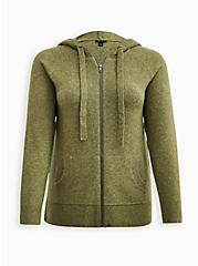 Raglan Zip Sweater Hoodie - Olive, OLIVE, hi-res