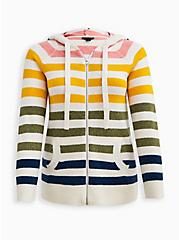 Plus Size Raglan Zip Sweater Hoodie - Multi Stripe, MULTI STRIPE, hi-res