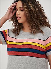 Plus Size Raglan Pullover Sweater - Stripes Grey, GRAY HTR, alternate