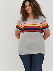 Plus Size Raglan Pullover Sweater - Stripes Grey, GRAY HTR, alternate