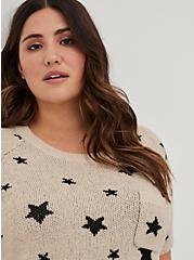 Raglan Pullover Sweater - Stars Tan & Black, MULTI, alternate