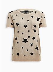 Plus Size Raglan Pullover Sweater - Stars Tan & Black, MULTI, hi-res