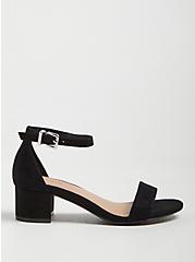 Plus Size Ankle Strap Block Heel - Black Faux Suede (WW), BLACK, alternate
