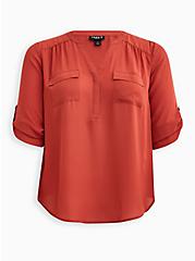 Plus Size Harper Pullover Blouse - Georgette Red, RUST, hi-res