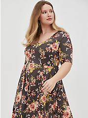 Plus Size Skater Dress - Super Soft Floral Grey, , alternate