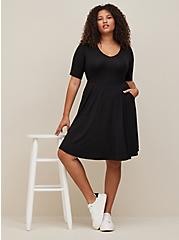 Plus Size Mini Super Soft Skater Dress, DEEP BLACK, alternate