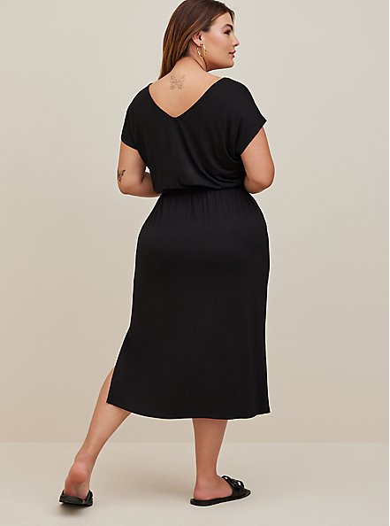 Plus Size Midi Super Soft Dolman Sleeve Dress, DEEP BLACK, alternate