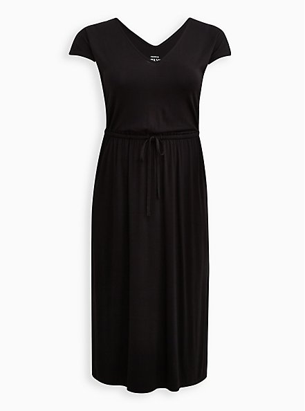 Plus Size Midi Super Soft Dolman Sleeve Dress, DEEP BLACK, hi-res