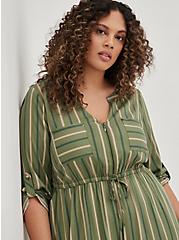 Hi-Low Shirt Dress - Stretch Challis Stripe Green, STRIPE - GREEN, alternate
