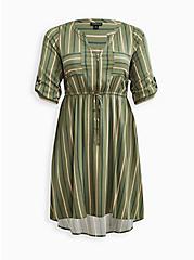 Hi-Low Shirt Dress - Stretch Challis Stripe Green, STRIPE - GREEN, hi-res