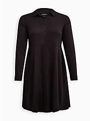 Collared Shirt Dress - Stretch Challis Black, DEEP BLACK, hi-res