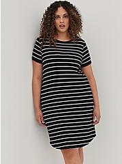 Ringer T-Shirt Dress - Super Soft Stripe Black & White, STRIPE-BLACK WHITE, alternate
