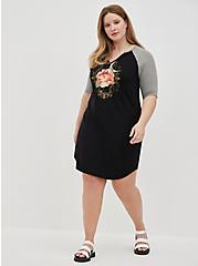 Plus Size Varsity T-Shirt Dress - Super Soft Flower Moon Black, DEEP BLACK, alternate