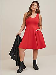 Plus Size Mini Foxy High Neck Skater Dress, RED, alternate