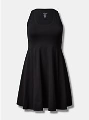 Plus Size Mini Foxy High Neck Skater Dress, BLACK, hi-res
