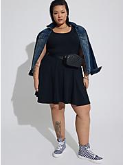 Plus Size Mini Foxy High Neck Skater Dress, BLACK, hi-res