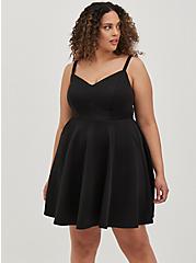 Plus Size Contouring Sweetheart Skater Dress - Scuba Black, DEEP BLACK, alternate