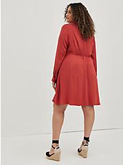 Plus Size Collared Shirt Dress - Stretch Challis Floral Rust, TANDOORI SPICE, alternate