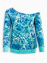 Everyday Fleece Off-Shoulder Long Sleeve Active Sweatshirt, BLUE GREEN TIE DYE, hi-res