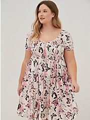 Plus Size Smocked V-Neck Skater Dress - Challis Butterfly Pink , BUTTERFLIES IN FLOWERS, alternate